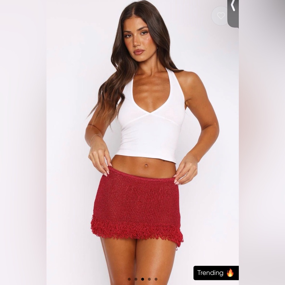 Whit Fox Boutique Red Knit Fringe Mini Skirt